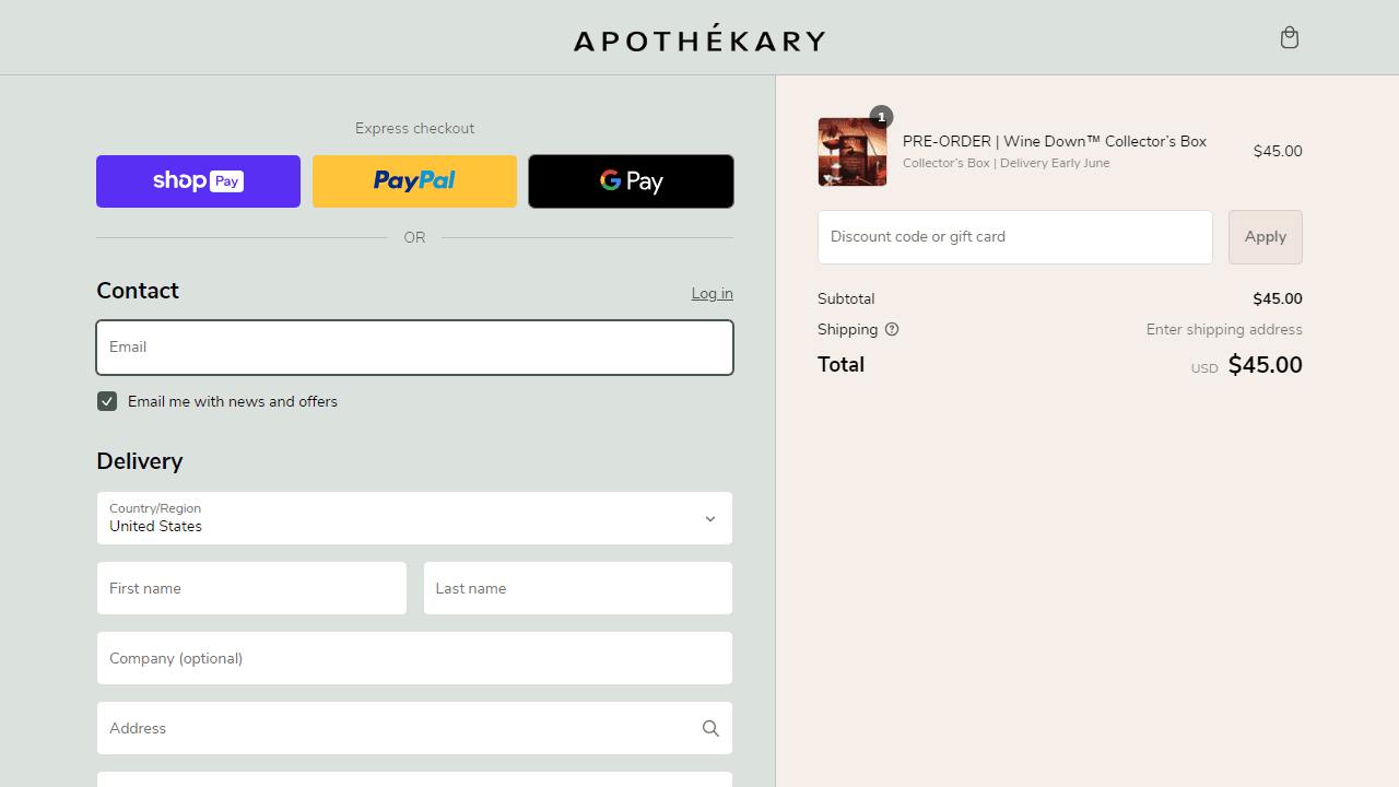 Apothekary apply coupon code